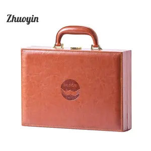 Custom Logo Luxury Brown With Handle Eva Foam Insert Flip Lid Top PU Leather Perfume Gifts Present Package Packaging Box Boxes