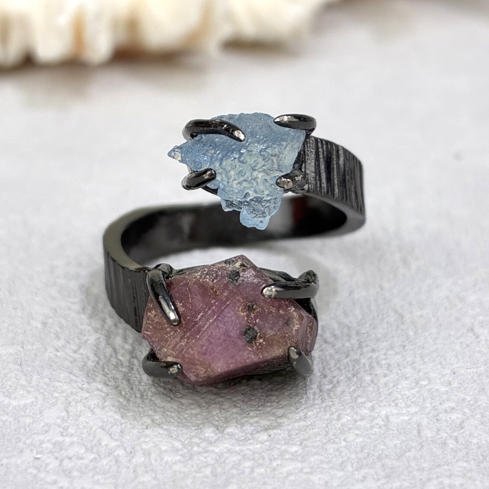 Acquamarina + rubino-nero/argento/oro