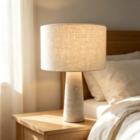 Lampe de table Wabi Sabi en tissu de lin beige et pierre de travertin jaune, lampe de chevet nordique pour hôtel, appartement, villa, maison