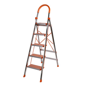 Folding Ladder Farmhouse Design Single-Sided Aluminum <b>Steps</b> 150kg Load Capacity 1.45m Extended Height Household & Warehouse Use - Product Image 1