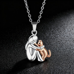 Collana alla Moda con Ciondolo Donna e Cane, Grazioso Pendente a Forma di Cucciolo, <span class=keywords><strong>Gioielli</strong></span> con Animali Domestici - Product Image 1