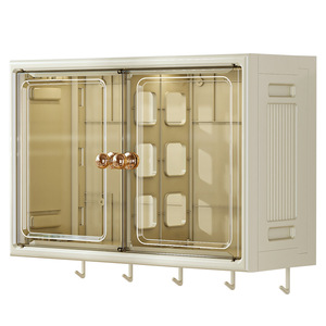 Bathroom Storage Cabinet Wall Mounted Plastic Creamy White With Hooks For Towel <b>Brush</b> Organizing - Product Image 2