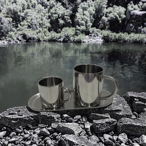 Mug de voyage moderne en acier inoxydable 304 à double paroi avec poignée et logo personnalisé, plateau métallique multi-capacités - Artisanat indien - Product Image 3