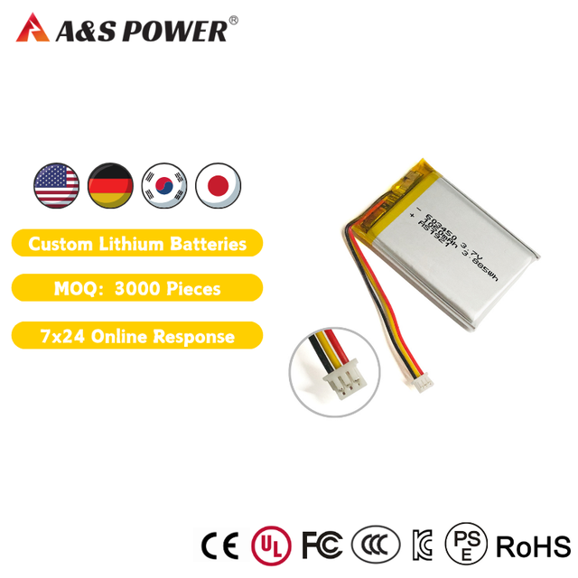 OEM Manufacturer Rechargeable 3.7V 1050mAh Solid State Battery 603450 UL1642/CB/UN38.3/WERCS/CE Certificates A&S Power 500