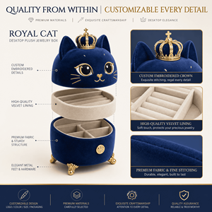 Scatola Portagioie da Tavolo a Forma di Gatto Reale, Ordine all'Ingrosso, Peluche Personalizzato con Logo, Design del Personaggio, OEM ODM, Peluche all'Ingrosso, Animale di Peluche - Product Image 4