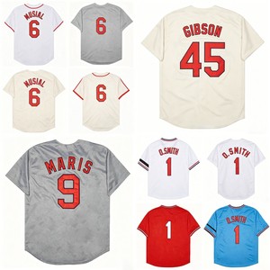 Maglie da Baseball Vintage da Uomo con Cuciture Stile Retrò 1 Ozzie Smith 2 Red Schoendienst 45 Bob Gibson 9 Roger Maris S-3XL - Product Image 1