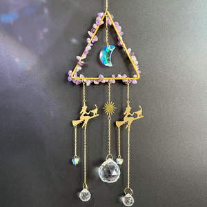 Attrapeur de soleil en cristal de lune fée sorcière à cheval sur balai magique boule de cristal fenêtre prisme <span class=keywords><strong>améthyste</strong></span> attrape-soleil maison décoration suspendue - Product Image 1