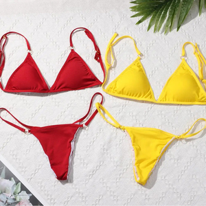 Maillots de bain imprimés solides et sexy pour femmes, vêtements de plage, bikini brésilien taille basse, ensemble d'été 2 pièces, meilleure vente, vente en gros - Product Image 6
