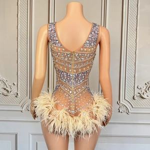 Body <span class=keywords><strong>femme</strong></span> longueur plancher strass perles plumes pour groupe fêtes Raves Bars discothèques DJ Stages-XS10069 Gogo Costume - Product Image 6