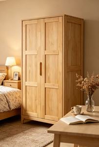Scandinavian Wooden <b>Wardrobe</b> Shaker Doors Hinged Solid Wood Freestanding Modern Bedroom Furniture - Product Image 3