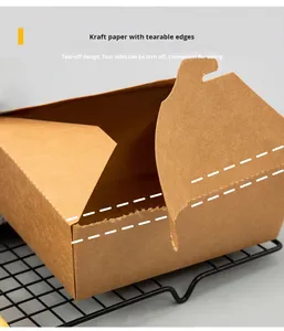 Caja de Embalaje de Alimentos Desechable de Papel Kraft para <span class=keywords><strong>Pollo</strong></span> Frito Coreano Comercial y Bocadillos, Cajas de Comida para Llevar al por Mayor - Product Image 6