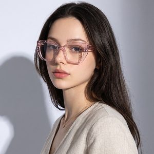 MS 18108 <span class=keywords><strong>Lunettes</strong></span> anti-lumière bleue pour femmes en acétate, verres en résine à motif floral, monture intégrale, branches losanges, style raffiné - Product Image 1