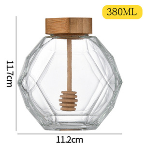 Nuevo Diseño de Tarro de Miel Cilíndrico de Vidrio Borosilicato de 380 ml con Tapa de Bambú y Collar Metálico, Almacenamiento Hermético para Miel y Mermelada - Product Image 3