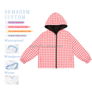 Manteau chaud d'extérieur pour filles avec fermeture éclair et chapeau pour manteau en nylon coupe-vent et imperméable Veste à carreaux pour filles - Product Image 3