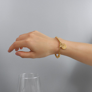 Vòng Tay Bi Thép Không Gỉ Không Gây Dị Ứng Tùy Chỉnh Vòng Tay Hạt Charm Hình Tròn Màu Vàng 18K Cho Cặp Đôi Vòng Tay Dây Chuyền - Product Image 4