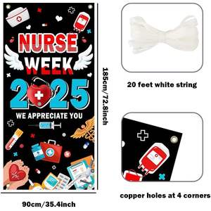 Wollmix Happy Nurses Apreciación Semana Puerta Cubierta Banner 72,8X35,4 Pulgadas Regalo de Enfermería Decoraciones Medical Hearts Care Cap - Product Image 4