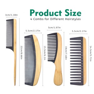 Peine de Dientes Anchos de Bambú Portátil, Cepillo Desenredante Antiestático de Moda, Peines de Dientes Finos para Cabello Natural Rizado, Ondulado y Seco - Product Image 2