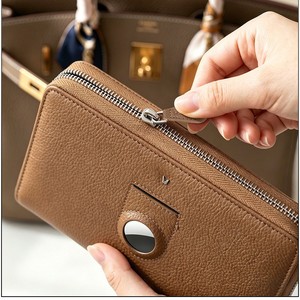 Lychee Textured AirTag <b>Wallet</b> With Card Slots <b>Long</b> Zippered Clutch Large Capacity Multifunctional Women's <b>Wallet</b> Light Brown 6 - Product Image 2