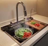 Évier de cuisine encastré intelligent 304 en acier inoxydable nano nid d'abeille à cascade, pour maison moderne et hôtel, garantie 5 ans, OEM ODM