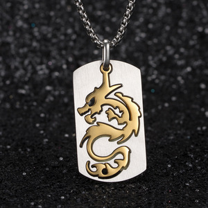 Chinese Dragon Hollow Out <b>Titanium</b> Steel Necklace Men's Dog Tag Pendant Stainless Steel Gift Jewelry - Product Image 4