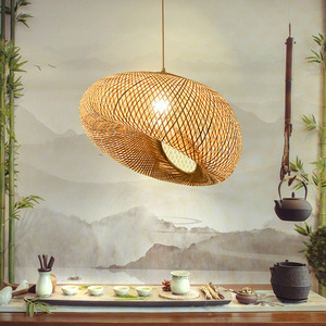 Restaurante decorativo tejido hecho a mano luces moderno bambú sombra decoración mimbre colgante Luz - Product Image 3