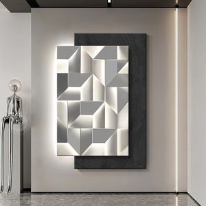 Peinture décorative moderne pour entrée, peinture abstraite haut de gamme pour couloir, peinture murale 3D avec texture en grès, lampe murale LED - Product Image 1