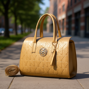 Sac fourre-tout en cuir véritable pour femme Fana Luciana, couleur or, fermeture à glissière, style élégant, utilisation en extérieur toute saison - Product Image 2