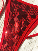 Ensemble bikini à sequins pour le festival Jouvert, maillot de bain deux pièces à nouer sur le côté avec anneau cœur, bandeau brillant, tenues de rave de luxe, vente en gros
