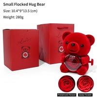 Boîte à bijoux en tissu floqué AYOYO, boîte à bijoux rotative avec ours en peluche et fleurs préservées, boîte cadeau pour la Saint-Valentin