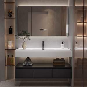 Intelligent double-layer rock panel LED <b>mirror</b> storage cabinet combination bathroom cabinet - Product Image 1