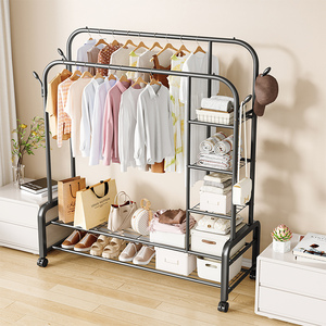 Multifunctional Movable Metal <strong>Coat</strong> <strong>Rack</strong> Double-Rod Garment <strong>Rack</strong> <strong>Storage</strong> Shelves Rust-Proof for Bedroom Living Room <strong>Shoe</strong> <strong>Storage</strong> - Product Image 2