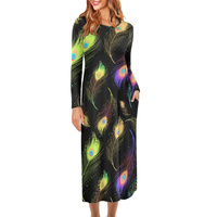 Robe de soirée décontractée pour femmes, col rond, grande taille, Maxi, manches longues, à la mode, Design
