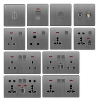 Interrupteurs et prises universels modernes gris brossé, interrupteurs muraux PC UK 13A, prises murales électriques pour cuisine