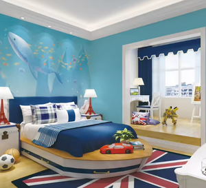 Papel Tapiz Mural Personalizado Impreso en 3D Ecológico con Diseño de Mundo Submarino, <span class=keywords><strong>Ballena</strong></span> <span class=keywords><strong>Azul</strong></span>, Pez, Delfín, Animales, para Habitación Infantil - Product Image 2