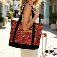 Tas Tote Kanvas Besar Gaya Hawaii Warna Oranye untuk Wanita, Tas Selempang dengan Kantong Laptop & Saku, Tas Serbaguna untuk Perjalanan dan Kerja