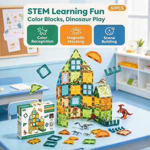 Set di Costruzioni Magnetiche <span class=keywords><strong>a</strong></span> Tema Mondo dei Dinosauri, 51 Pezzi, Puzzle Educativo STEM per Bambini - Product Image 3