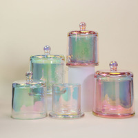 Nouveauté en gros, pot à bougie en verre vide, électroplaqué, couleur irisée, cloche à bougie avec base en verre