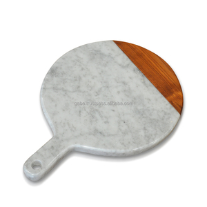 Pagaie de planche à découper ronde en marbre, format en teck 41x30 Cm, 1 pièce - Product Image 4