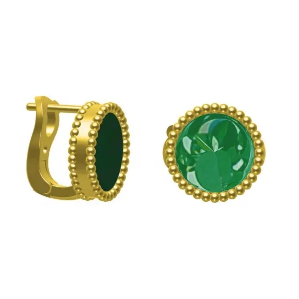 Girls high-end 18K gold green malachite bracelet pendant earrings set wholesale.