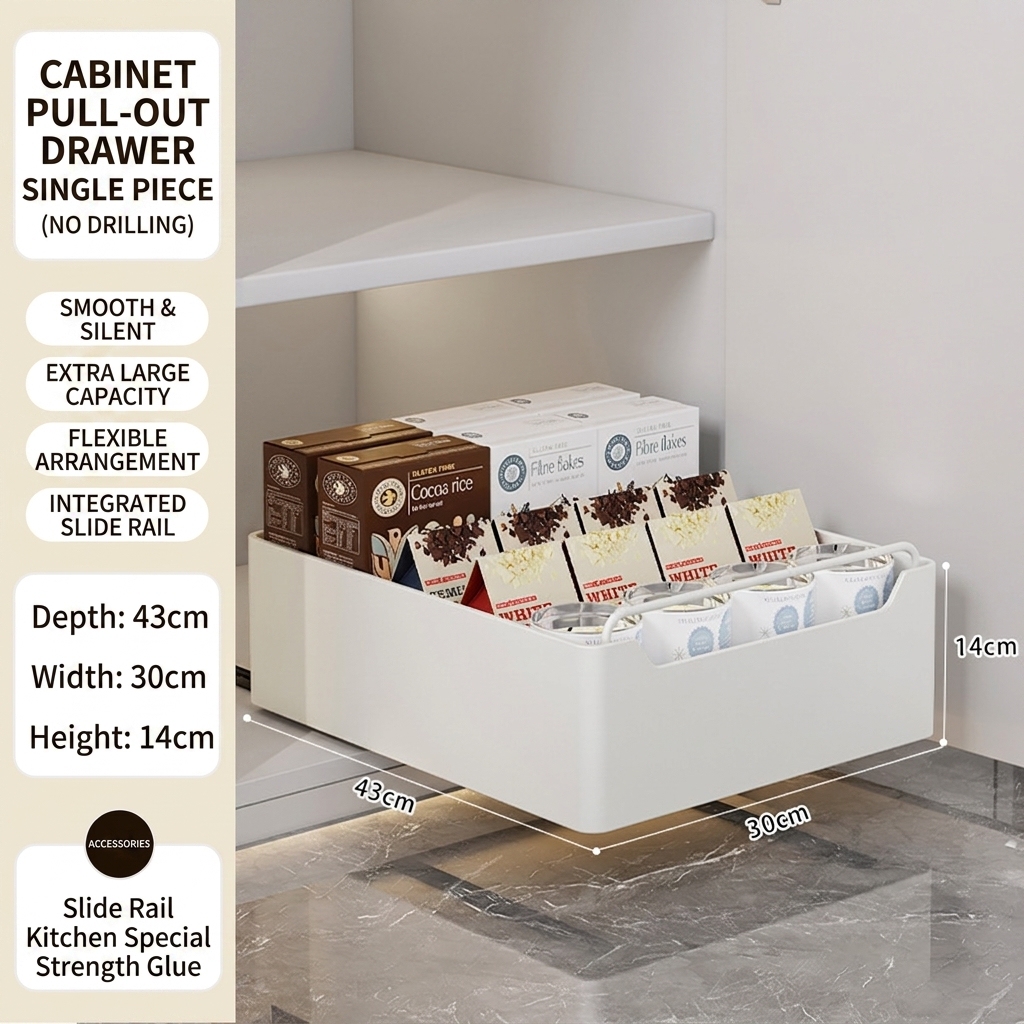 white43cm long, 30cm wide, 14cm high with sliding rail
