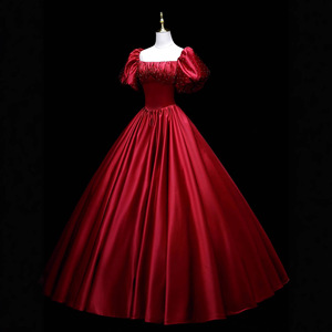 Red Satin Ball Gown Off The Shoulder Puff Skirt Evening Dress Women Prom Dress - Product Image 4