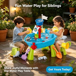 Tavolo da Gioco Estivo per Bambini a Tema Nave Pirata con Cannone ad Acqua, Ruota Girevole, 2 Secchielli e 2 Pale per Giochi all'Aperto - Product Image 3