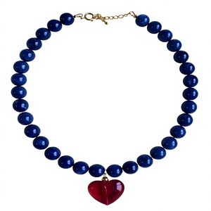 Collar de Resina Azul con Cuentas y Colgante de Corazón Rojo para Mujer, Cierre Chapado en Oro, Estilo Romántico, Joyería de Regalo Cristiana, MN EXPORTS - Product Image 1