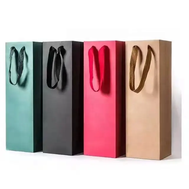 Bolsa de regalo personalizada para botella de vino, bolsa de papel para vino, barata, venta al por mayor