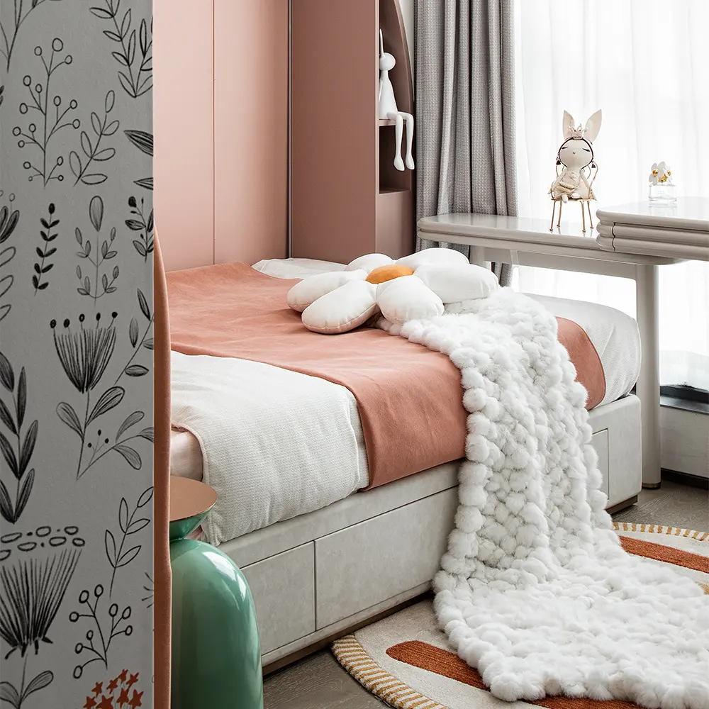 Orangefurn belle chambre d'enfant Ensemble lit moyen avec tête de lit table de nuit Table d'étude et chaise