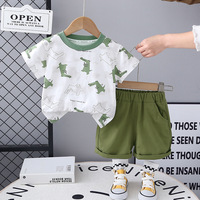 Nouvel ensemble d'été 2026 pour enfants : T-shirt dinosaure imprimé et short en coton pour garçons, tenue d'été