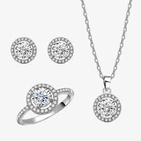 Bijoux de mode s925 argent Sterling Zircon cristal collier bague boucles d'oreilles ensemble trois pièces diamant ensemble de bijoux de mariage