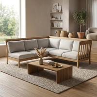 Canapé modulaire en forme de L de style scandinave, revêtement en tissu, sièges sectionnels avec structure en bois massif pour salon