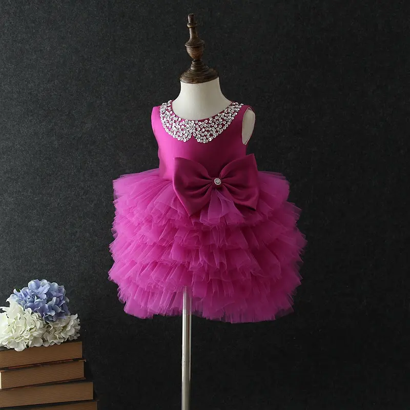 Flor do laço Vestido Da Menina TUTU de Seda estilo Bowknot Princesa Crianças Vestidos de cores Brilhantes Vestido de Festa para Meninas 1 4-5T