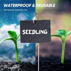 Étiquettes de plantes, marqueurs de plantes en <span class=keywords><strong>ardoise</strong></span> réutilisables, panneaux de jardin naturels résistants aux intempéries avec piquets en métal pour plante végétale à fleurs <span class=keywords><strong>d</strong></span>'herbes - Product Image 5